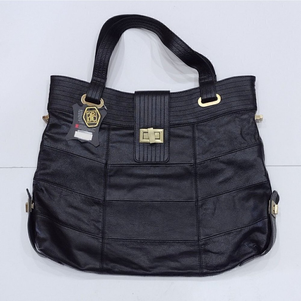 NWT Amerileather Cowhide Black Leather Large Tote Bag Brass Colored Hardware